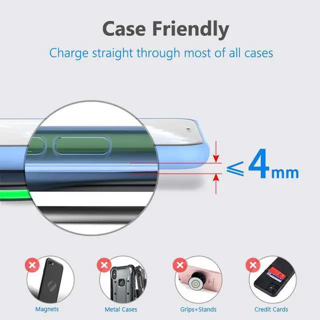 Alt view image 4 of 6 - Yootech Wireless Charger,10W Max Fast Wireless Charging Pad Compatible with iPhone 16e/16/16 Plus/16 Pro Max/15/14/13/SE 2022/12/11/X/8,Samsung Galaxy S22/S21/S20,for AirPods Pro 2(No AC Adapter)