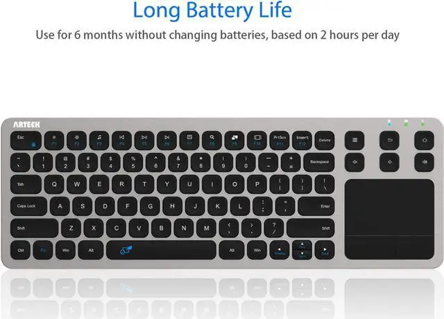 Alt view image 5 of 7 - Wireless Keyboard 2.4G Wireless Touch TV Keyboard with Easy Media Control and Built-In Touchpad Mouse Solid Stainless Ultra Compact Full Size Keyboard for TV-Connected Computer Smart TV HTPC