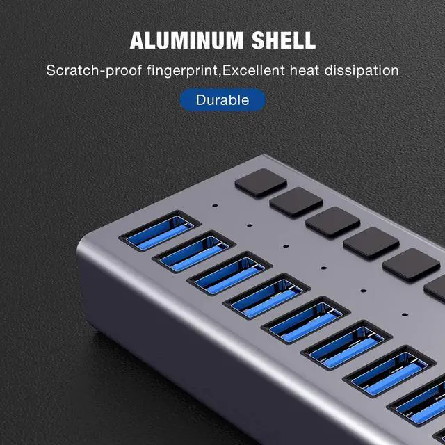 Alt view image 3 of 7 - Powered USB Hub - ACASIS 10 Ports 48W USB 3.0 Data Hub - with Individual On/Off Switches and 12V/4A Power Adapter USB Hub 3.0 Splitter for Laptop PC Computer Mobile HDD Flash Drive and More