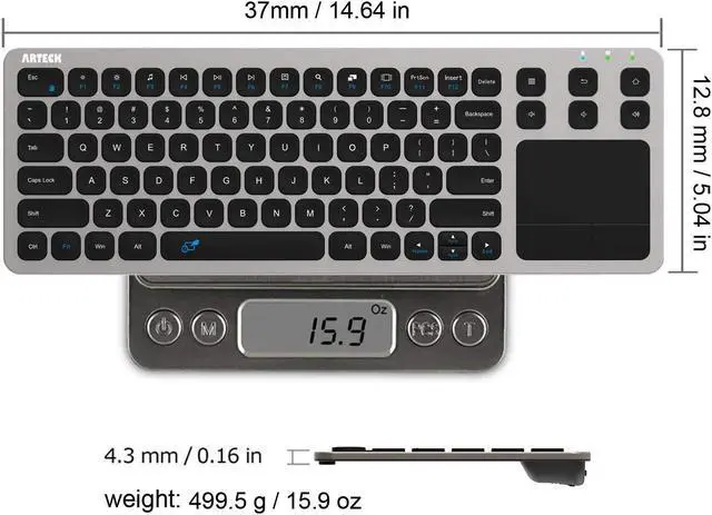 Alt view image 6 of 7 - Wireless Keyboard 2.4G Wireless Touch TV Keyboard with Easy Media Control and Built-In Touchpad Mouse Solid Stainless Ultra Compact Full Size Keyboard for TV-Connected Computer Smart TV HTPC