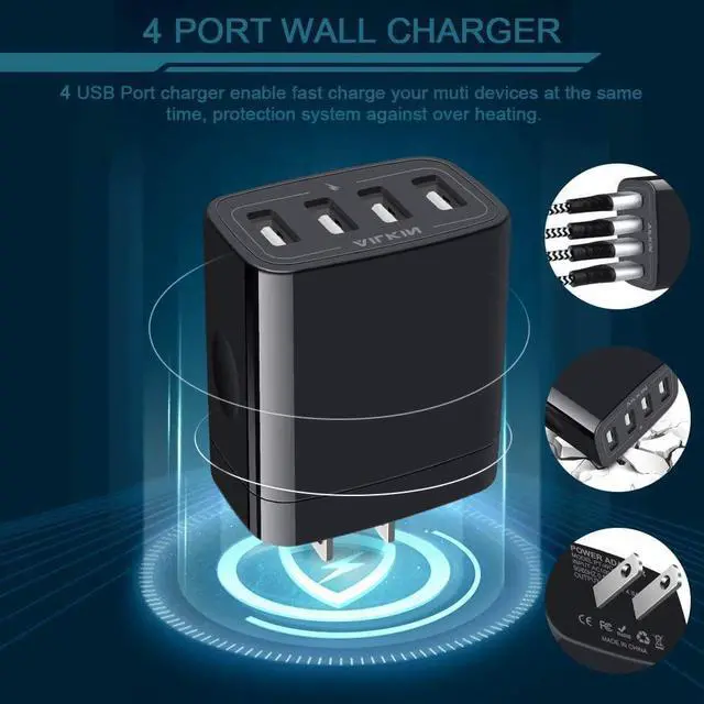 Alt view image 4 of 7 - Wall Charger USB Charger Adapter 4.8A 4Multi Port Fast Charging Station Power Base Block Plug Cube Brick for iPhone 15 14 SE 13 12 11Pro Max/XR/XS/8Plus  A14/A13/S23/S22 Kindle Plug