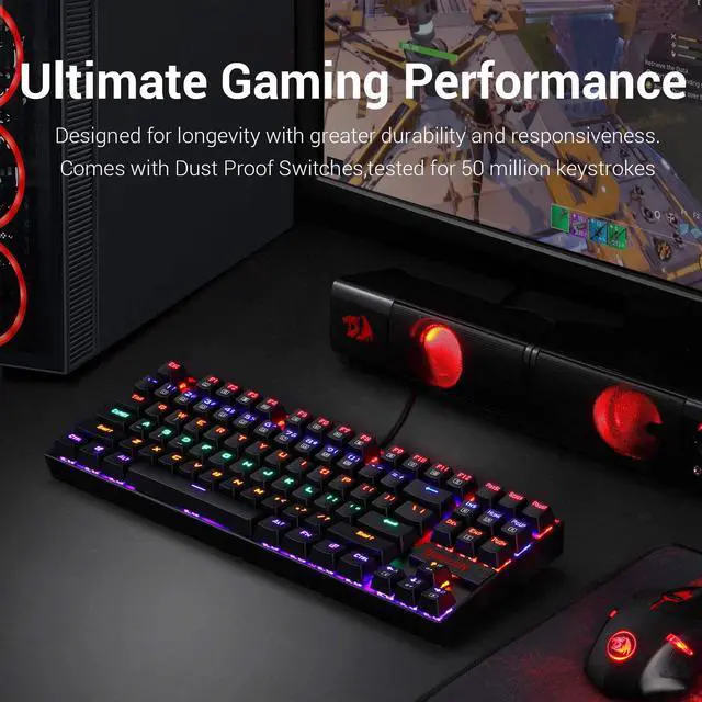 Alt view image 2 of 7 - K552 Mechanical Gaming Keyboard 87 Key Rainbow LED Backlit Wired with Anti-Dust Proof Switches for Windows PC (Black Keyboard, Red Switches)
