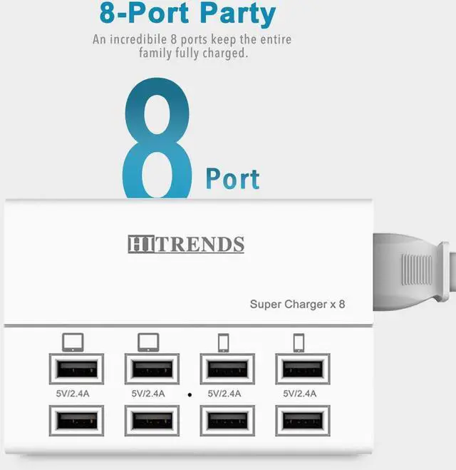 Alt view image 4 of 7 - USB Charger, HITRENDS 8 Ports Charging Station 60W/12A Multi Port USB Charging Hub for Multiple Devices (5ft Cord, White)