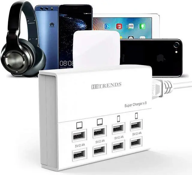 Alt view image 2 of 7 - USB Charger, HITRENDS 8 Ports Charging Station 60W/12A Multi Port USB Charging Hub for Multiple Devices (5ft Cord, White)