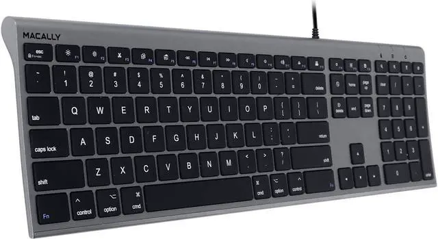 Main image of Ultra Slim USB Wired Computer Keyboard - Works as a Windows or Mac Wired Keyboard - Full Size Keyboard with Numeric Keypad & 20 Shortcut Keys - Plug and Play Mac Keyboard - Space Gray