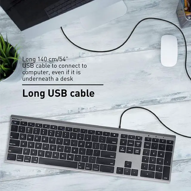Alt view image 7 of 7 - Ultra Slim USB Wired Computer Keyboard - Works as a Windows or Mac Wired Keyboard - Full Size Keyboard with Numeric Keypad & 20 Shortcut Keys - Plug and Play Mac Keyboard - Space Gray