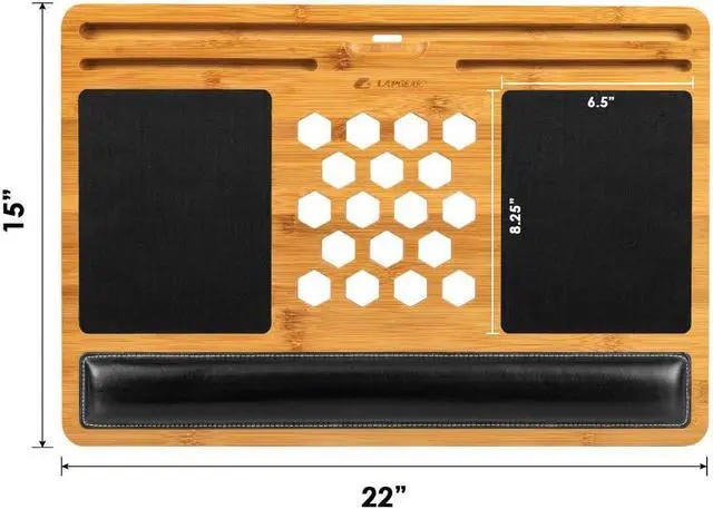 Alt view image 5 of 6 - BamBoard Pro Lap Desk with Wrist Rest Mouse Pad and Phone Holder - Natural Bamboo - Fits up to 17.3 Inch Laptops and Most Tablets - Style No. 77101
