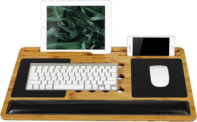 Alt view image 2 of 6 - BamBoard Pro Lap Desk with Wrist Rest Mouse Pad and Phone Holder - Natural Bamboo - Fits up to 17.3 Inch Laptops and Most Tablets - Style No. 77101