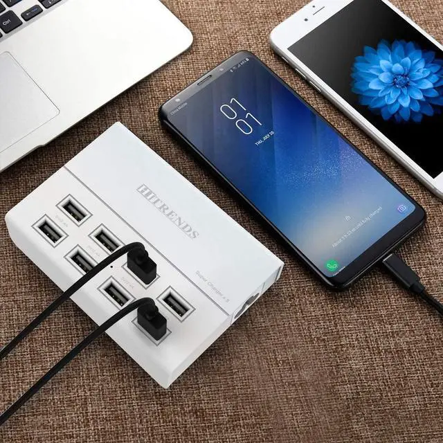 Alt view image 7 of 7 - USB Charger, HITRENDS 8 Ports Charging Station 60W/12A Multi Port USB Charging Hub for Multiple Devices (5ft Cord, White)