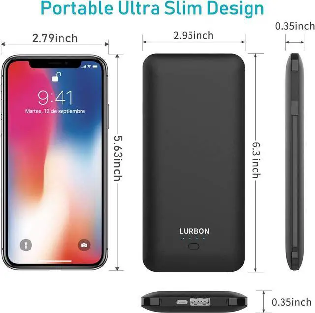 Alt view image 2 of 6 - 10000 mAh Portable Charger Power Bank,Slim External Battery Pack with Built in AC Wall Plug, USB C Cable Total 3 Different Cables Compatible with Cell Phone Tablet