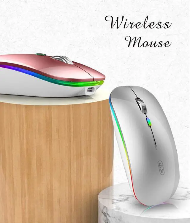 Alt view image 3 of 7 - LED Wireless Mouse Uiosmuph G12 Slim Rechargeable Wireless Silent Mouse 2.4G Portable USB Optical Wireless Computer Mice with USB Receiver and Type C Adapter (Silver)