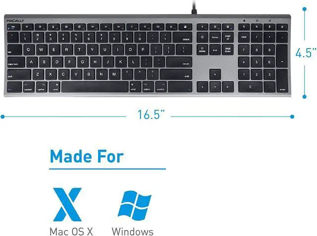 Alt view image 2 of 7 - Ultra Slim USB Wired Computer Keyboard - Works as a Windows or Mac Wired Keyboard - Full Size Keyboard with Numeric Keypad & 20 Shortcut Keys - Plug and Play Mac Keyboard - Space Gray