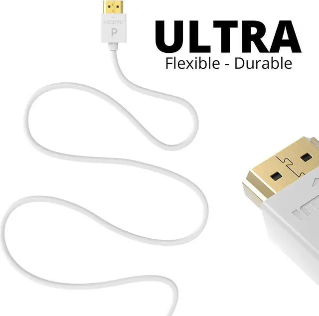 Alt view image 2 of 6 - Slim HDMI Cable (15ft-2 Pack White) Flexible High-Speed HDMI 1.4 Cord Supports 10.2Gbps ARC Soundbar 4K 30 Hz 1080p TV Monitor Projector HDCP 2.2 with Ethernet
