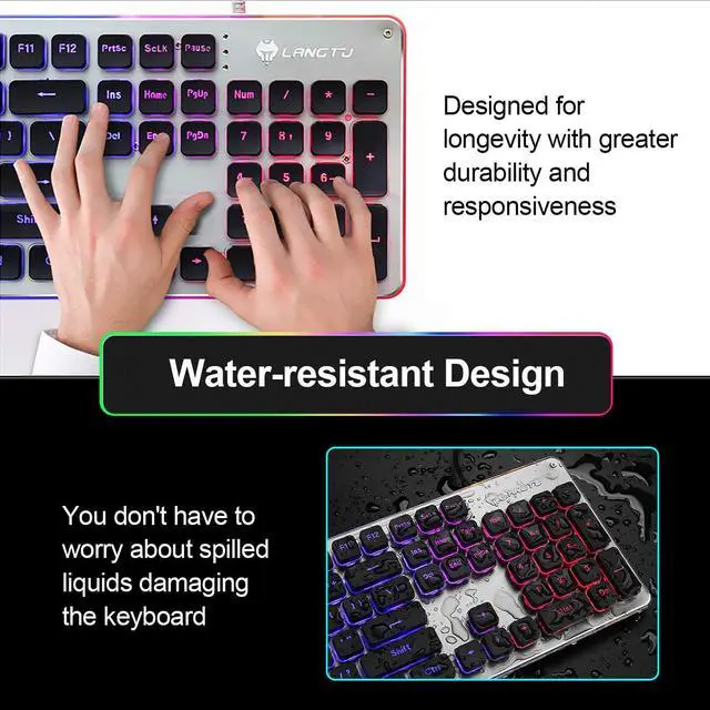 Alt view image 4 of 7 - LANGTU Membrane Gaming Keyboard, Colorful LED Backlit Quiet Keyboard for Study, All-Metal Panel USB Wired 25 Keys Anti-ghosting Computer Keyboard 104 Keys - L1 Black/Silver