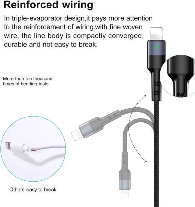 Alt view image 5 of 7 - 2Pack Multi Charging Cable Charger Cord Nylon Braided 10ft/3m 4 in 1 USB Adapter with IP/Type C/Micro Connector for Phone/Galaxy and More