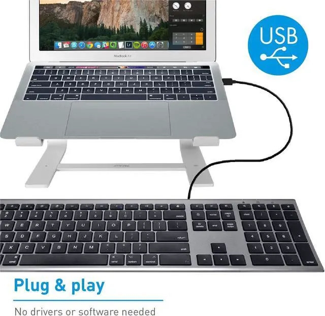 Alt view image 4 of 7 - Ultra Slim USB Wired Computer Keyboard - Works as a Windows or Mac Wired Keyboard - Full Size Keyboard with Numeric Keypad & 20 Shortcut Keys - Plug and Play Mac Keyboard - Space Gray