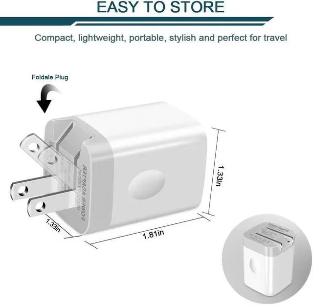 Alt view image 2 of 6 - 3Pack Fast Charging Cubes, Foldable Dual Port Charger Block, AILKIN Fast USB Plug Power Adapter Fold up Box Base Brick for iPhone 16/16 Pro/16 Plus/16 Pro Max/15/XR/XS Max/X Samsung Galaxy LG Pixel