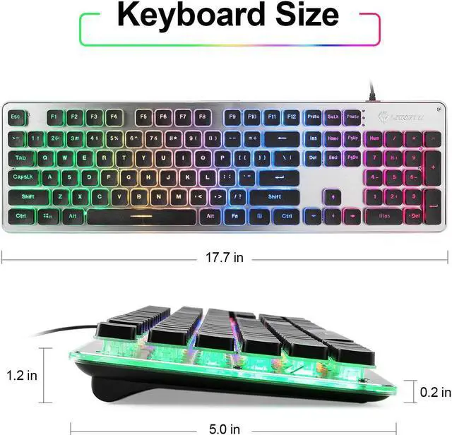 Alt view image 5 of 7 - LANGTU Membrane Gaming Keyboard, Colorful LED Backlit Quiet Keyboard for Study, All-Metal Panel USB Wired 25 Keys Anti-ghosting Computer Keyboard 104 Keys - L1 Black/Silver