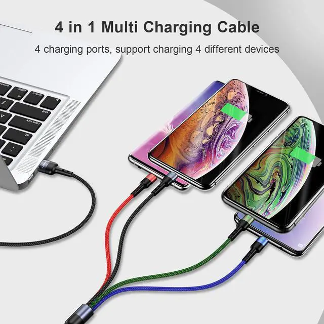 Alt view image 3 of 7 - 2Pack Multi Charging Cable Nylon Braided Short 1FT 4 in 1 USB Charge Cord with Phone Type C Micro USB Connector for Phone/Galaxy and More