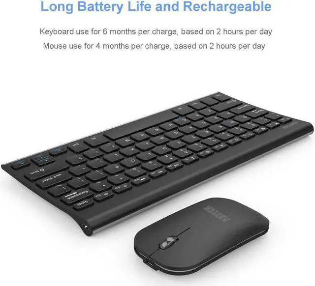 Alt view image 5 of 7 - Arteck Bluetooth Keyboard and Mouse Combo Ultra Compact Slim Stainless Full Size Keyboard and Ergonomic Mice for Computer/Desktop/PC/Laptop/Surface and Windows 10/8/7 Built in Rechargeable Battery