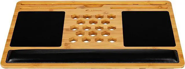 Alt view image 3 of 6 - BamBoard Pro Lap Desk with Wrist Rest Mouse Pad and Phone Holder - Natural Bamboo - Fits up to 17.3 Inch Laptops and Most Tablets - Style No. 77101