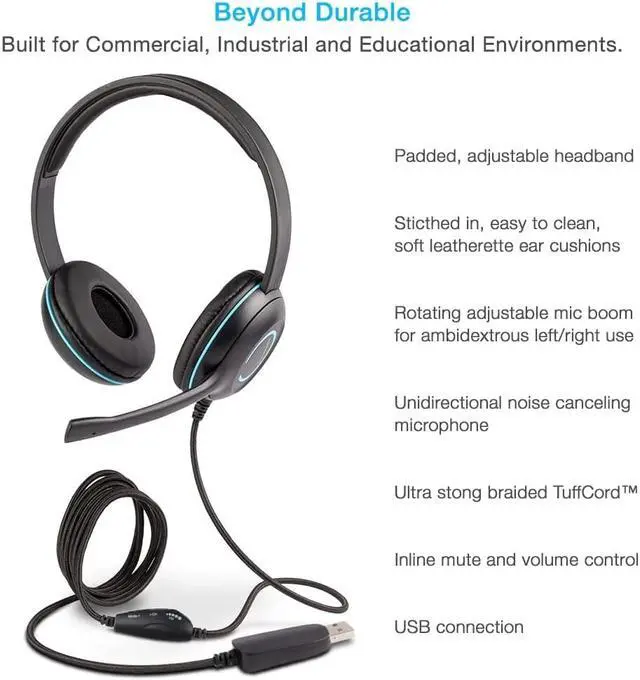 Alt view image 6 of 7 - USB Stereo Headset with Headphones and Noise Cancelling Microphone for PCs and Other USB Devices in The Office Classroom or Home (AC-5008A)