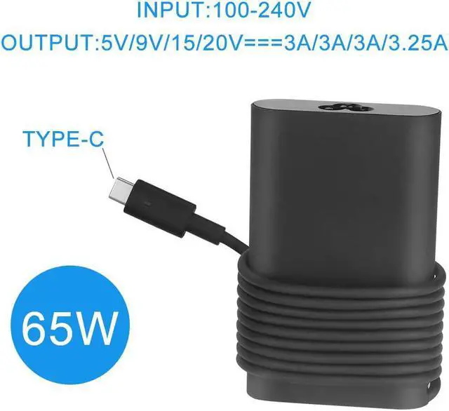 Alt view image 3 of 7 - 65W USB-C Type Charger Fit for Dell XPS 12 9250,XPS 13 9350 9360 9365 9370 9380, LA65NM170 HA65NM170,02YK0F Laptop Power Supply AC Adapter Cord