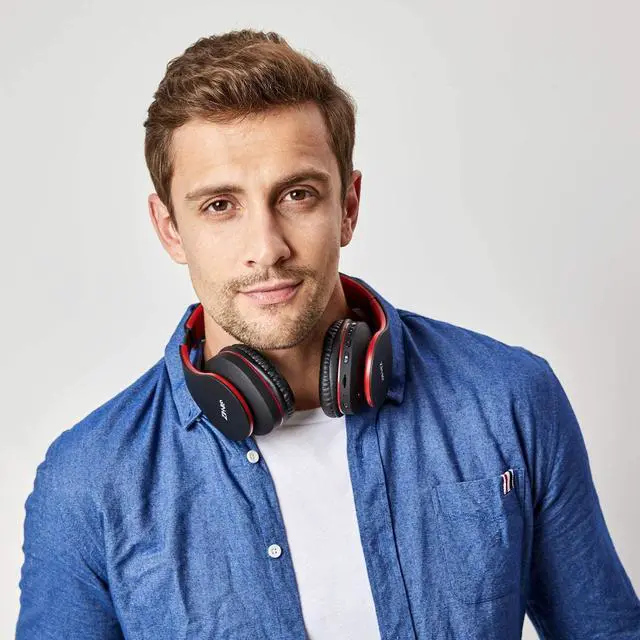 Alt view image 4 of 6 - ZIHNIC Bluetooth Headphones Over-Ear, Foldable Wireless and Wired Stereo Headset Micro SD/TF, FM for Cell Phone,PC,Soft Earmuffs &Light Weight for Prolonged Wearing (Black/red)