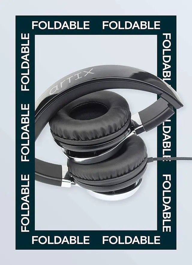 Alt view image 2 of 7 - Artix CL750 Foldable Noise Isolating On Ear Headphones Wired with Microphone and Volume Control Stereo Head Phones Corded with Adjustable Headband for Computer Laptop and Cell Phone (Black)