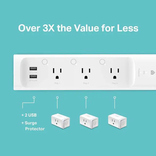 Alt view image 6 of 7 - Kasa Smart Plug Power Strip KP303, Surge Protector with 3 Individually Controlled Smart Outlets and 2 USB Ports, Works with Alexa & Google Home, No Hub Required , White
