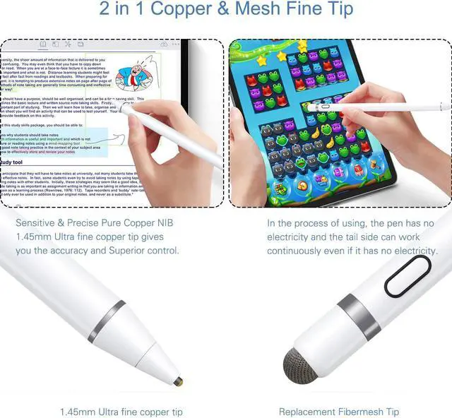 Alt view image 3 of 6 - Active Stylus Pen Compatible for iOS&Android Touch Screens Pencil with Dual Touch Function Rechargeable Stylus for iPad/iPad Pro/Air/Mini/iPhone/Cellphone//Tablet Drawing&Writing