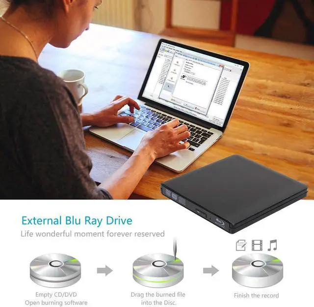 Alt view image 6 of 7 - External 4K 3D Blu Ray DVD Drive Burner, Portable Ultra Slim USB 3.0 Blu Ray BD CD DVD Burner Player Writer Reader Disk for Mac OS, Windows 7/8.1/10 /Linxus, Laptop, PC (Black)