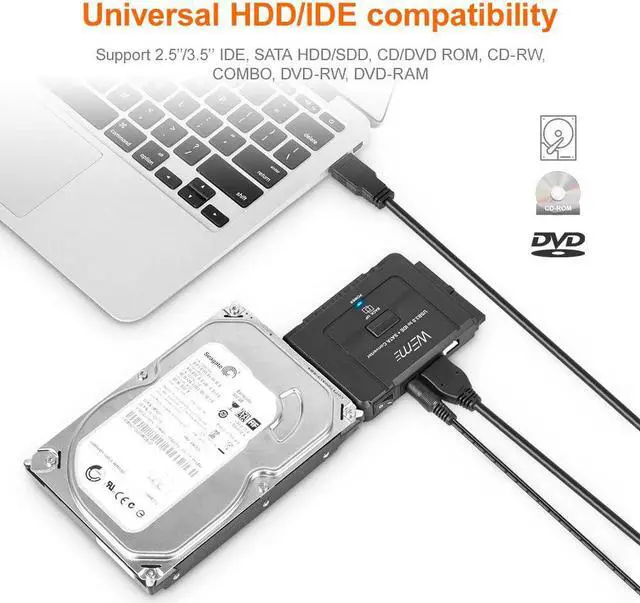 Alt view image 3 of 7 - USB 3.0 to SATA IDE Adapter with Universal 2.5 3.5 Hard Drive Disk Converter for HDD SSD and IDE HDD Support 12TB and One-Touch Backup Include 12V 2A Power Adapter and USB 3.0 Cable for Laptop