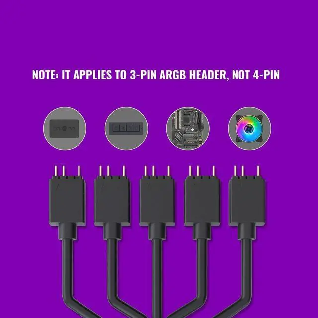 Alt view image 6 of 9 - Cooler Master 1-to-5 Addressable RGB Splitter Cable Universal 3-pin ARGB Sync on LED Strips and Fans for Computer Cases, CPU Coolers and Radiators Fans