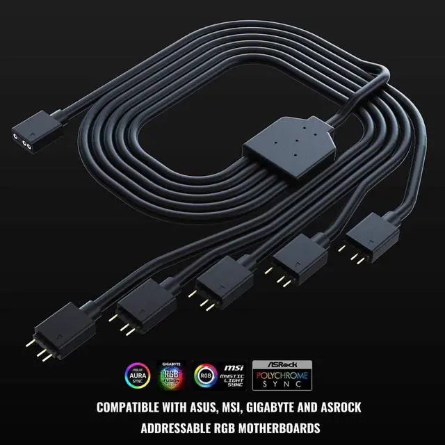 Alt view image 5 of 9 - Cooler Master 1-to-5 Addressable RGB Splitter Cable Universal 3-pin ARGB Sync on LED Strips and Fans for Computer Cases, CPU Coolers and Radiators Fans