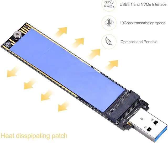 Alt view image 3 of 5 - M.2 NVME USB 3.1 Adapter, M-Key M.2 NVME to USB Card Reader USB 3.1 Gen 2 Bridge Chip with 10 Gbps High Performance, Compatible with Samsung 950/960/970 Evo/Pro or Other M.2 SSDs with PCI-E Type