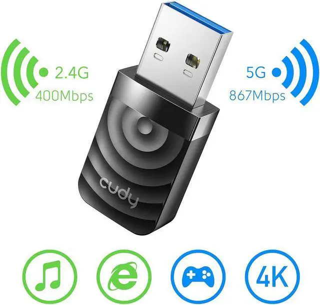 Alt view image 2 of 7 - AC1300 WiFi USB Adapter - 5GHz/2.4GHz Wireless Adapter for Desktop/Laptop Compatible with Windows 7/8/8.1/10/11 mac OS 10.6-10.15.3 Linux WU1300S