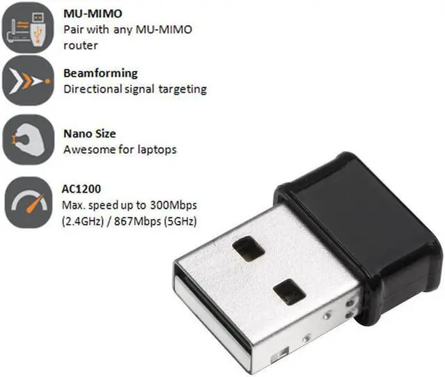 Alt view image 2 of 6 - Edimax Wi-Fi 5 Nano 802.11ac AC1200 Dual-Band Adapter for PC, Wireless AC USB Adapter Dongle, Up to 867Mbps (5GHz) / 300Mbps (2.4GHz) Fast Transfer, Win 11 Plug-n-Play, Mac OS, Linux, EW-7822ULC