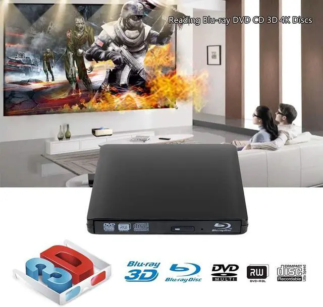 Alt view image 4 of 7 - External 4K 3D Blu Ray DVD Drive Burner, Portable Ultra Slim USB 3.0 Blu Ray BD CD DVD Burner Player Writer Reader Disk for Mac OS, Windows 7/8.1/10 /Linxus, Laptop, PC (Black)