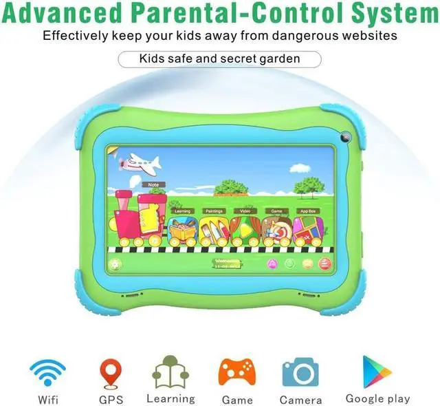 Alt view image 3 of 7 - Kids Tablet 7 Android Kids Tablet Toddler Tablet Kids Edition Tablet with WiFi Dual Camera Childrens Tablet 1GB + 16GB Parental Control, Google Play Store (Green)