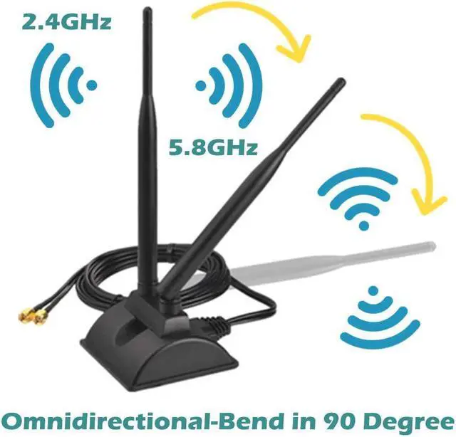 Alt view image 3 of 6 - WiFi Antenna Dual Band 2.4GHz - 5.8GHz with RP-SMA Connector Magnetic Base for Wireless Network Router - USB Adapter - PCI PCIe Cards - Signal Booster - Access Point - Wireless Range Extender
