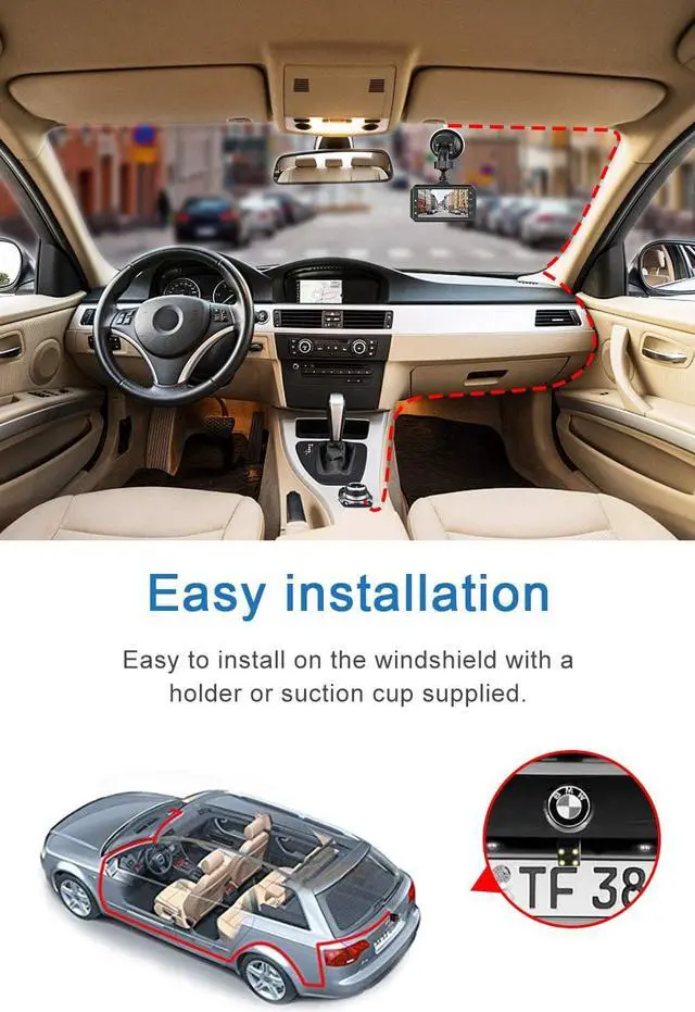 Alt view image 6 of 6 - Dash Cam Front and Rear CHORTAU Dual Dash Cam 3 inch Dashboard Camera Full HD 170° Wide Angle Backup Camera with Night Vision WDR G-Sensor Parking Monitor Loop Recording Motion Detection