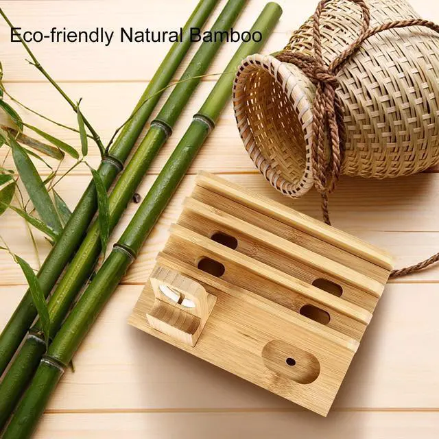 Alt view image 5 of 7 - Bamboo Charging Station Dock for 4/5 / 6 Ports USB Charger with 5 Charging Cables Included, Desktop Docking Station Organizer for Cellphone, Smart Watch,Tablet (No Power Supply)
