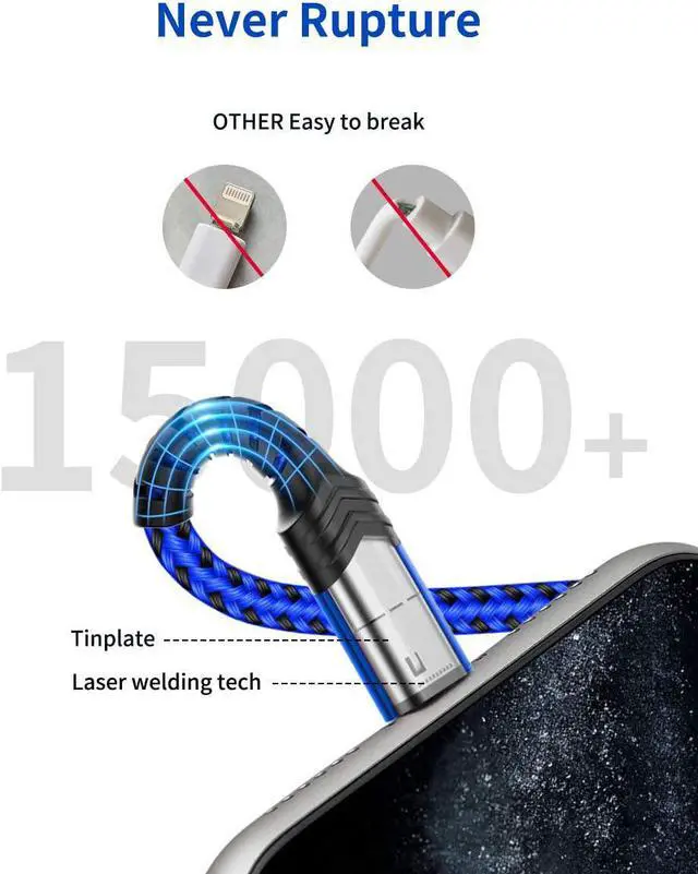 Alt view image 3 of 7 - iPhone Charger Cable [2-Pack 6ft] MFi Certified Lightning Cable iPhone Fast Charging Charger Cable Cord Compatible with iPhone 13 12 11 Xs Max X XR 8 7 6s 6 Plus 5 iPad iPod - Blue