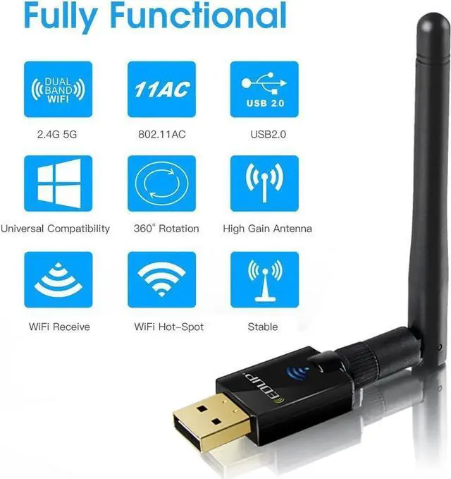 Alt view image 7 of 7 - USB Wifi Adapter for PC, EDUP AC600M USB Wi-fi Dongle 802.11ac Wireless Network Adapter with Dual Band 2.4GHz/5Ghz High Gain Antenna for Desktop Laptop support Windows XP/Vista/7/8.1/10 Mac 10.7-10.15