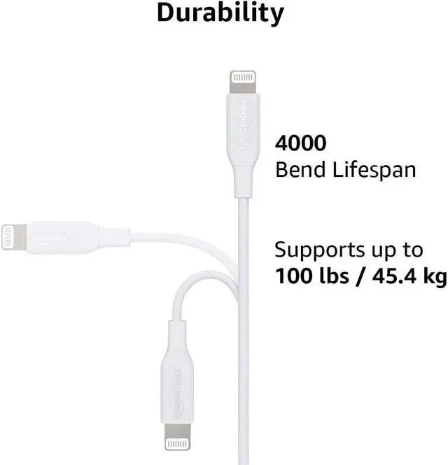 Alt view image 2 of 6 - Amazon Basics USB-C to Lightning Cable MFi Certified Apple Charger for iPhone 12 (All Models) Phone 11 Pro/11 Pro Max - White 3-Foot