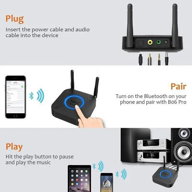 Alt view image 6 of 7 - [Upgraded] 1Mii B06Pro Long Range Bluetooth Receiver, HiFi Wireless Audio Adapter, Bluetooth 5.1 Receiver with 3D Surround aptX HD Low Latency Optical RCA AUX 3.5mm Coaxial for Home Stereo System