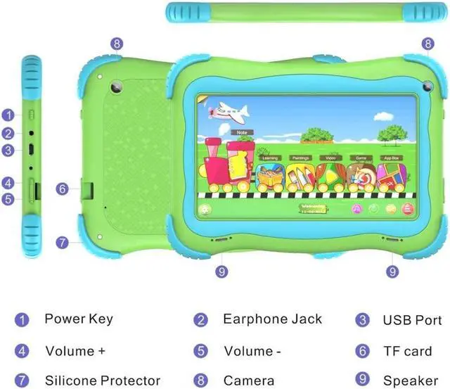 Alt view image 4 of 7 - Kids Tablet 7 Android Kids Tablet Toddler Tablet Kids Edition Tablet with WiFi Dual Camera Childrens Tablet 1GB + 16GB Parental Control, Google Play Store (Green)