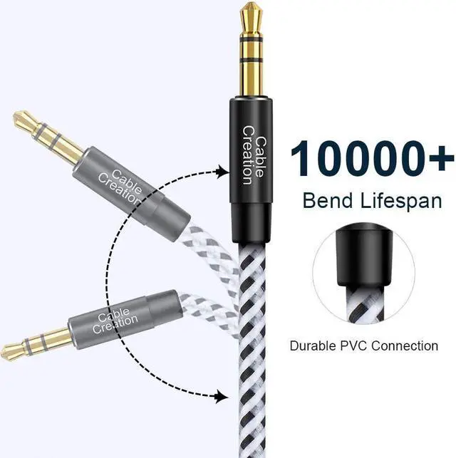 Alt view image 4 of 7 - 3 Feet Aux Cable 3.5mm Male to Male Auxiliary Audio Stereo Cord Compatible with Car Headphones iPods iPhones iPads Tablets Laptops Android Smart Phones& More 1M /Black & White