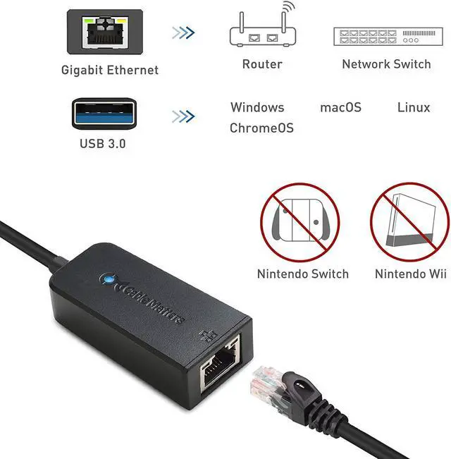 Alt view image 2 of 7 - Cable Matters USB to Ethernet Adapter (USB 3.0 to Ethernet, USB 3 to Ethernet, USB to Gigabit Ethernet, USB to RJ45) Supporting 10/100/1000 Mbps Ethernet Network in Black